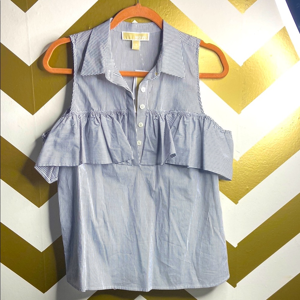Striped Sleeveless Ruffle Top